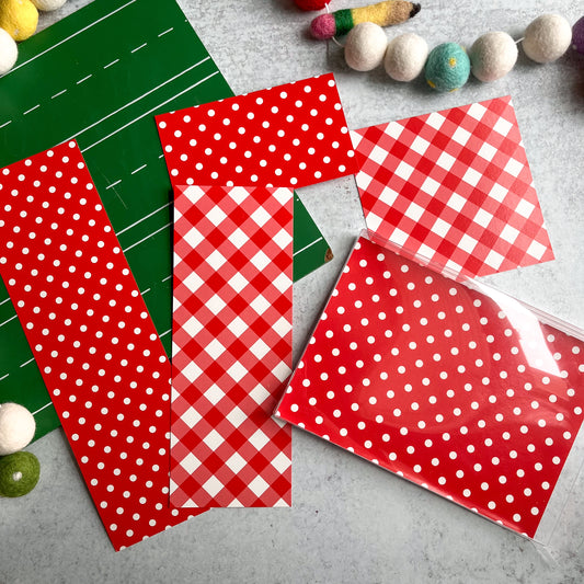 red gingham and red polka dots double sided box backers  - pack of 24