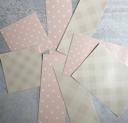 pink polka dots and taupe gingham double sided box backers  - pack of 24