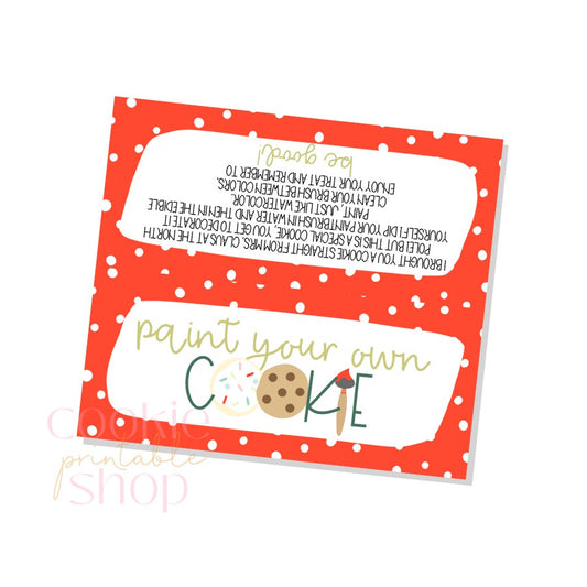 elf paint your own cookie instructions bag topper - digital download