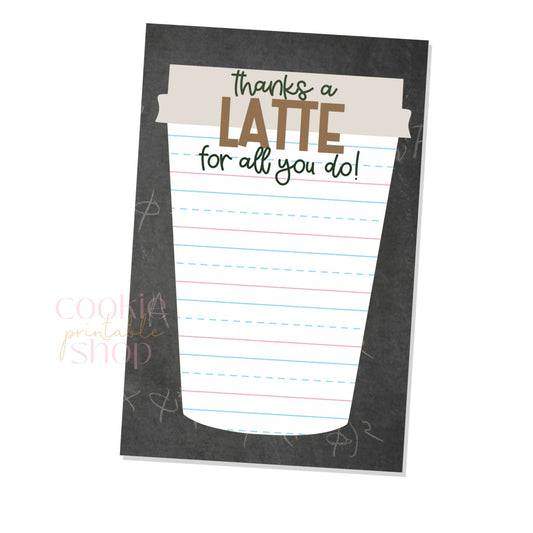 thanks a latte for all you do 4.75x6.5" gift card holder - digital download